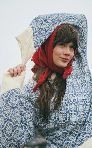 Kopyto Kopyto BARIBAL - Damen Oversize Boxy Stickpullover Beskiden-Muster 100% Merinowolle, Blau, – Produktbild 1 von 3