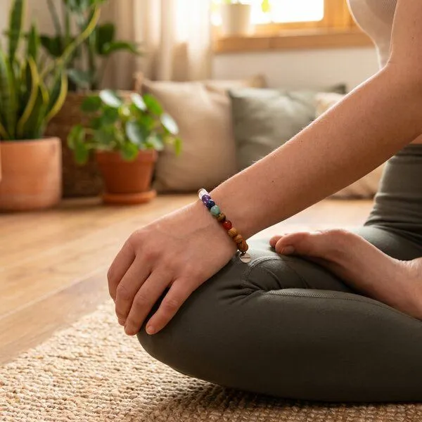 Divasya Divasya Minimalistisches 7 Chakren Armband mit Edelsteinen & Sandelholz – Produktbild 2 von 4