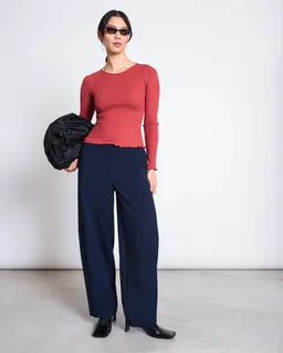 JAN N JUNE JAN 'N JUNE Damen vegan Langarm-Shirt Minirib Aversa Mid In Rot – Produktbild 1 von 1