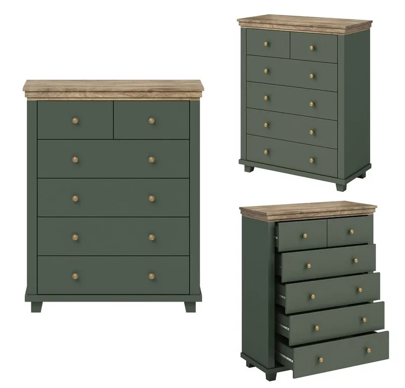 Lomadox Kommode EPSOM-83, Kommode Landhausstil in grün mit Lefkas Eiche Nb. 90/112,5/42 cm, Grün, – Produktbild 1 von 5