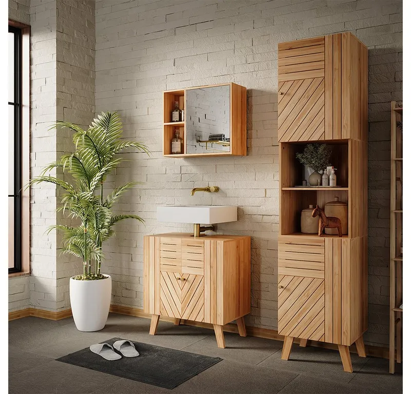 Vicco Hochschrank Lucie, Bambus, 40 x 177 cm mit 2 Türen (1-St), Braun, – Produktbild 2 von 3
