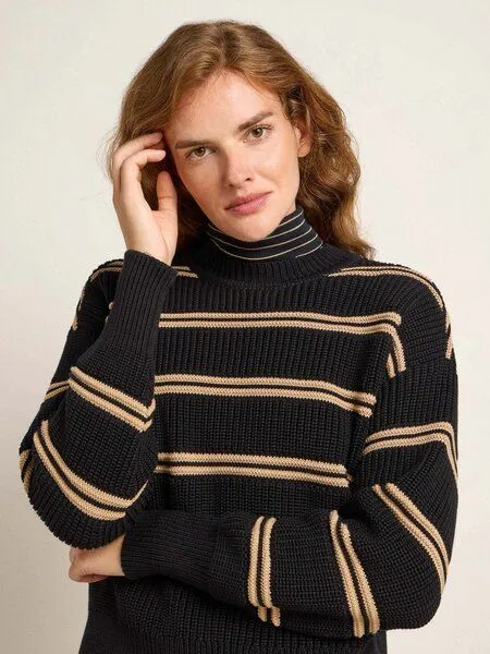 LANIUS LANIUS Streifenpullover aus Bio-Baumwolle, Black/beige, – Produktbild 3 von 4
