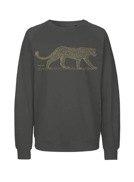 Peaces.bio - handbedruckte Biomode Peaces.bio - handbedruckte Biomode Bio Damen Sweatshirt Loose Fit Leopard, Graphitgrau, – Produktbild 1 von 2
