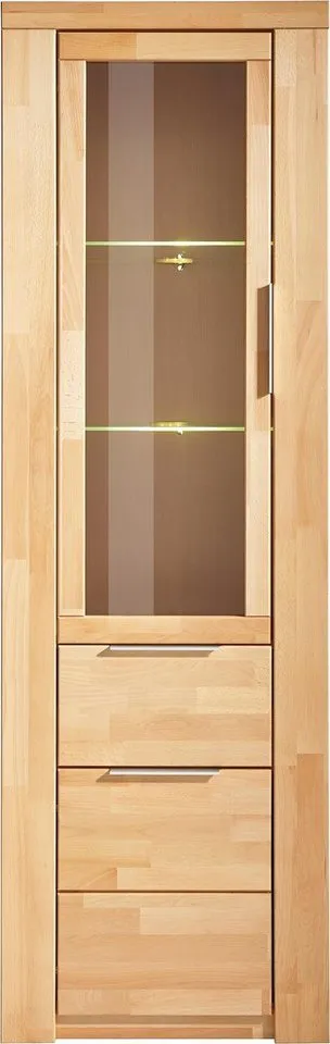 OTTO home Vitrine ZARA75, 2 Glasboden variabel, Türen L/R, 1 Schublade, Wohnzimmer B/T/H:60/40/190cm,Front massivholz,5 Fächer,Griffe silberfarben, geölt, Braun, – Produktbild 3 von 4