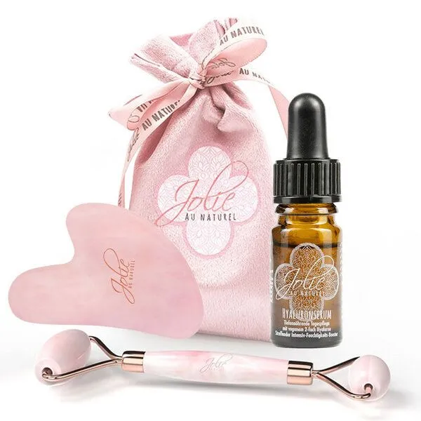 Jolie au naturel Jolie au naturel Gua Sha Stein Rosenquarz Roller Hyaluron Serum Vitamin C – Produktbild 1 von 3