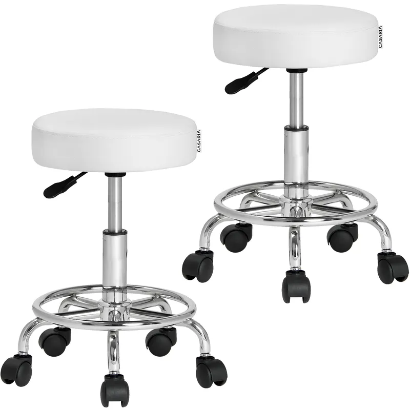 Casaria® Rollhocker 2er-Set Kunstleder Weiß 360° drehbar, Weiß, – Produktbild 1 von 2