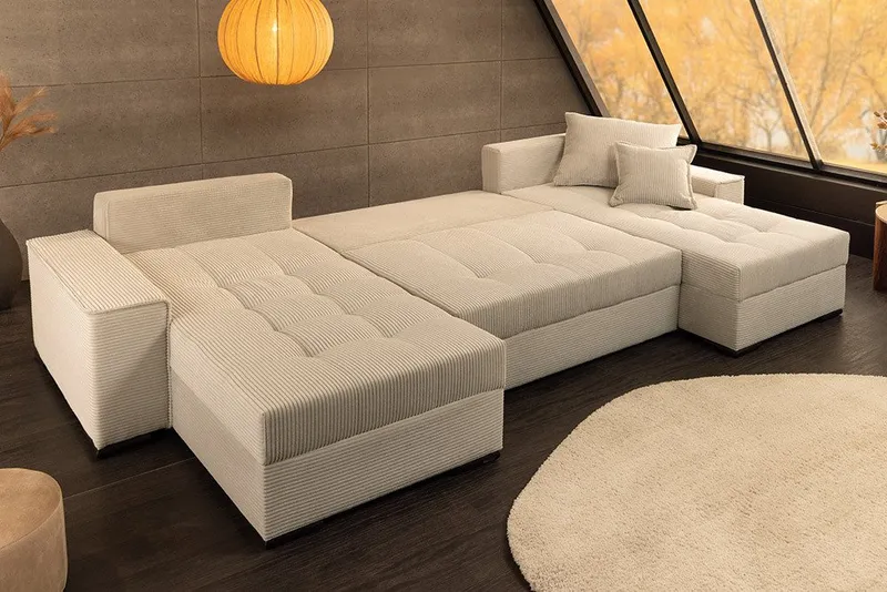 riess-ambiente Wohnlandschaft LODGE 315 cm champagner – Cord, Schlaffunktion, FSC-zertifiziert, Set 1 Teile, XXL-Sofa in U-Form mit Bettkasten & Federkern – ideal fürs Wohnzimmer, Beige, – Produktbild 5 von 5