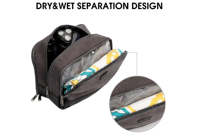 LuxusKollektion Kulturbeutel Kulturtasche Herren Reise Canvas wasserabweisend vegan Dunkelgrau – Produktbild 2 von 5