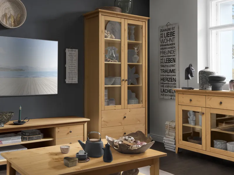Vitrine "Tusa" | H200xB101xT40 cm | weiß-gewachst, Weiß, – Produktbild 2 von 2