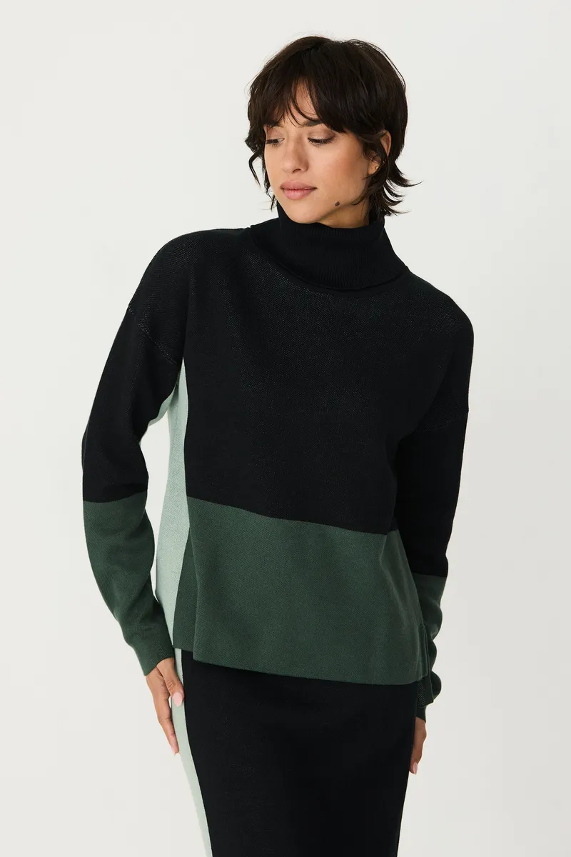 SKFK SKFK Damen vegan Pullover Rita Mit Hohem Kragen Mehrfarbig, Schwarz, Schwarz, – Produktbild 1 von 2