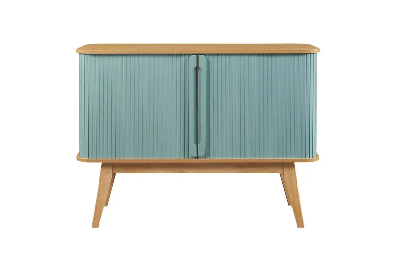 en.casa Kommode, »Tysvær« mit 2 Schiebetüren 110 x 40 x 80 cm Bambus/Blau, Blau, – Produktbild 4 von 4