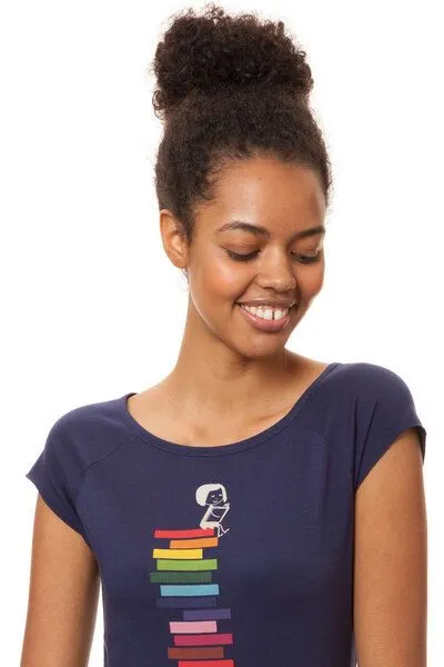 FellHerz FellHerz Damen T-Shirt Books Girl Bio Fair, Midnight (blau), – Produktbild 2 von 4