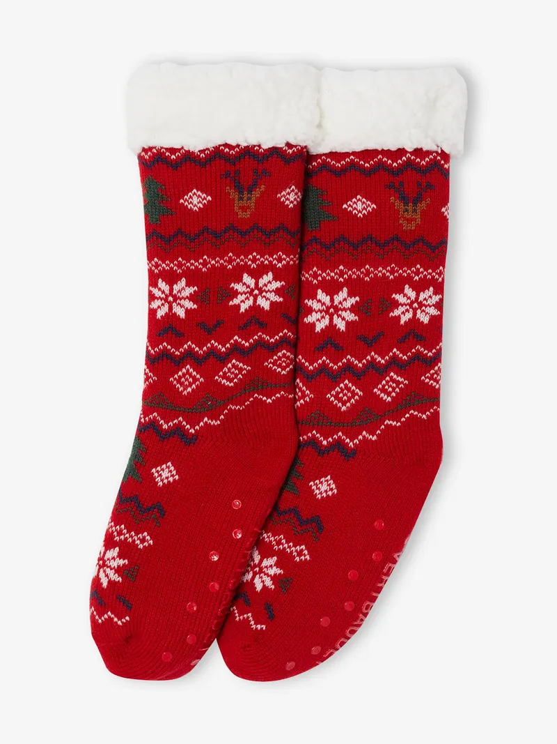 Vertbaudet Vertbaudet Gefütterte Stoppersocken mit Weihnachtsmotiven, Rot, – Produktbild 1 von 2
