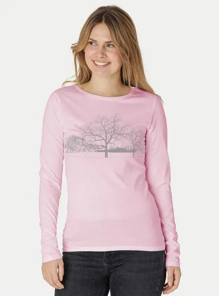 Peaces.bio - handbedruckte Biomode Peaces.bio - handbedruckte Biomode Damen Langarmshirt Landscape, Rosa, – Produktbild 1 von 2