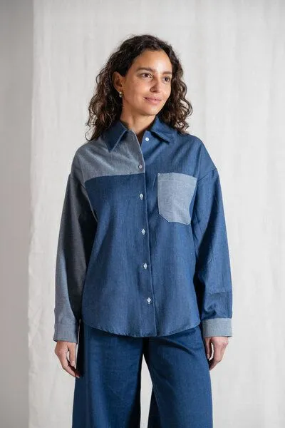Jyoti - Fair Works Jyoti - Fair Works Bio-Baumwoll Shirt Ashrit, Denim, – Produktbild 3 von 4