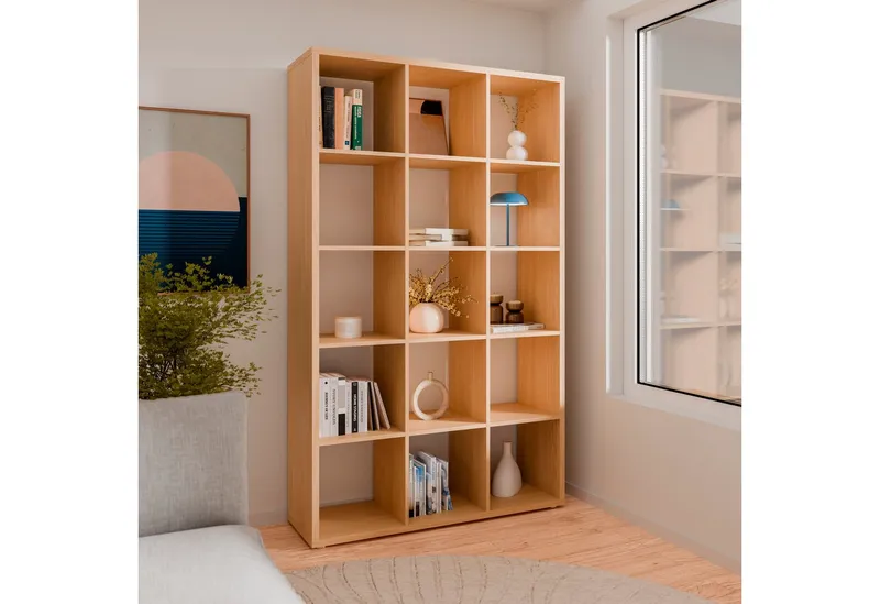 FORTE Standregal Mauro, Raumteiler, sorgt für Stil und Ordnung, 5 Fächer, Jedes Fach ist bis zu 5 kg belastbar, Fachgröße 33x33cm, Beige, – Produktbild 6 von 8