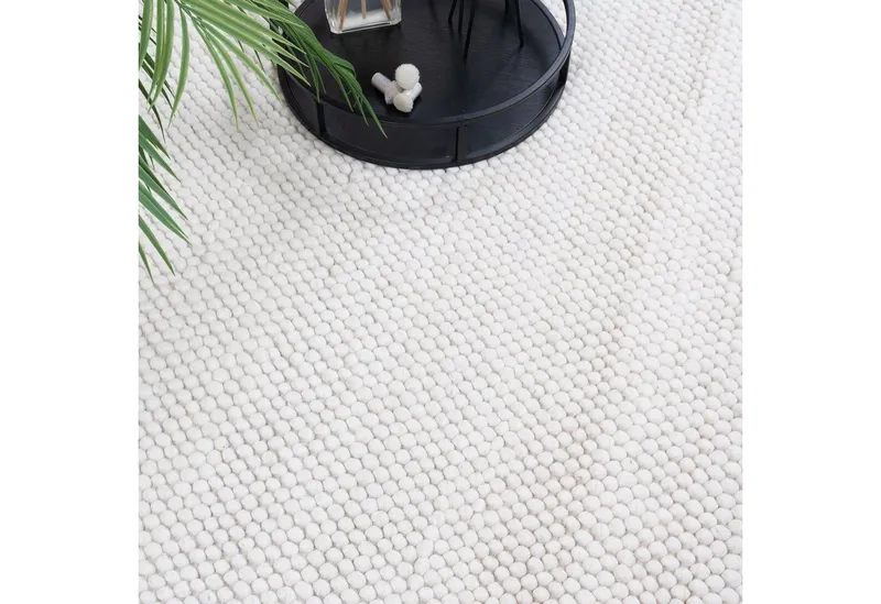 Consilio Concept Designteppich WOOLY Teppich Wohnzimmer Wolle Designer Natur Vegan, Kugelteppich, Filzkugelteppich, Wollteppich, Weiß, – Produktbild 2 von 5