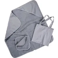 HANS NATUR Baby Kapuzenhandtuch und 2 Waschlappen Bio Baumwolle Frottee blau grau Maße 23 x 23 cm und 77 x 75,5 cm – Produktbild 1 von 1