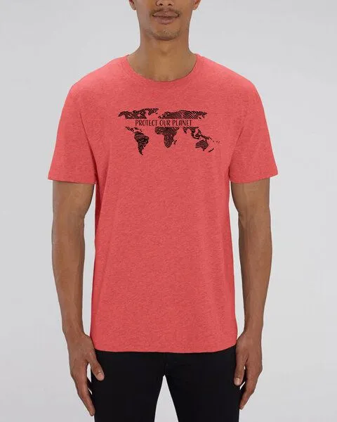 Human Family Human Family Bio Unisex Rundhals T-Shirt "Protect our Planet", Rot-meliert, – Produktbild 1 von 3