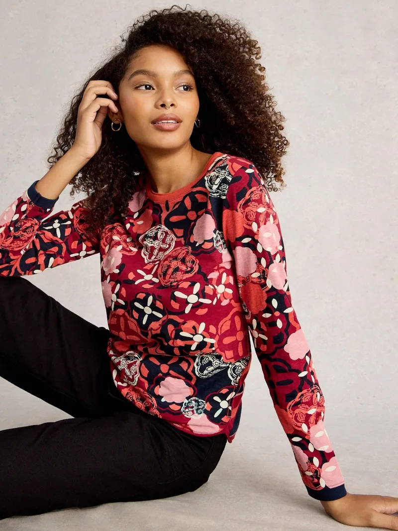 White Stuff Langarmshirt Clara - 34, Rot print, – Produktbild 1 von 4
