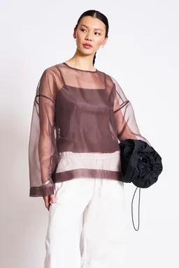 JAN N JUNE JAN 'N JUNE Damen vegan Langarmshirt Organza Simia Schlammbraun – Produktbild 1 von 1