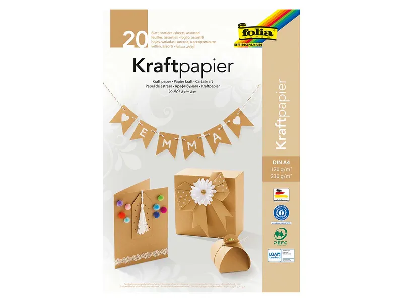folia folia Kraftpapier und Kraftkarton, DIN A4, 20 Blatt – Produktbild 1 von 1