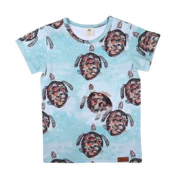 Walkiddy Walkiddy T-Shirt Hellblau Meeresschildkröten-Allover Bio-Baumwolle GOTS – Produktbild 1 von 3