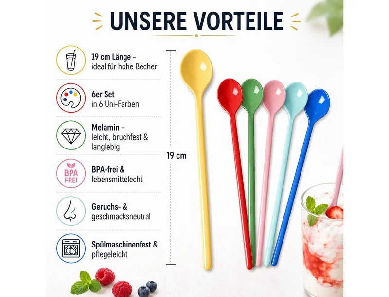 RICE RICE Dessertlöffel Latte Löffel Set 6er bunt lang für Kaffee & Dessert (6 Stück), Bunt, – Produktbild 3 von 5