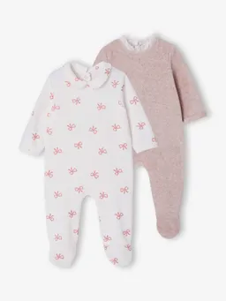 Vertbaudet Vertbaudet 2er-Pack Baby Samt-Strampler mit Schleifen-Print personalisierbar – Produktbild 1 von 1