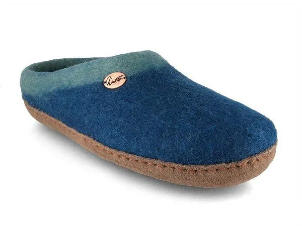 WoolFit WoolFit Sherpa Barfuß-Hausschuhe unisex Filz-Pantoffeln mit Ledersohle, nachhaltig aus 100% Wolle, Blau, – Produktbild 2 von 4