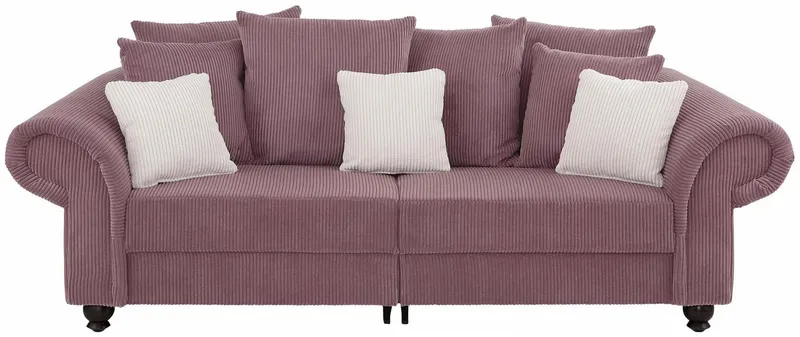 Home affaire Big-Sofa King Henry Mega Sofa, viel Platz, Breite 242cm, Federkern, in legerer Polsterung und vielen losen Kissen, Lila, – Produktbild 3 von 5