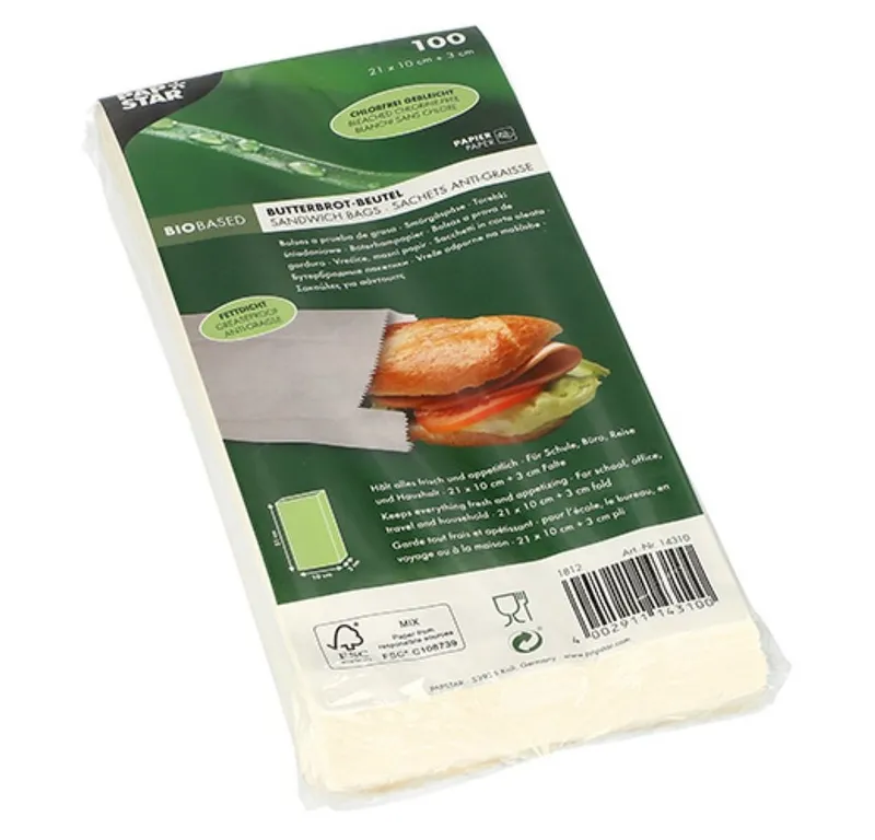 PAPSTAR PAPSTAR Frischhaltebeutel 100 Butterbrotbeutel 21 cm x 10 cm x 3 cm weiss, fettdicht – Produktbild 3 von 4