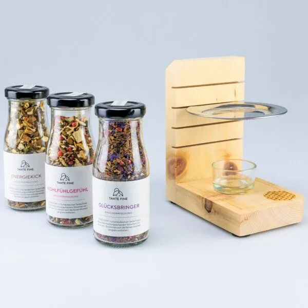 Tante Fine Tante Fine Bio Räuchermischung Fines NEUE LUFT mit Zirbenholz Stövchen – Produktbild 1 von 4