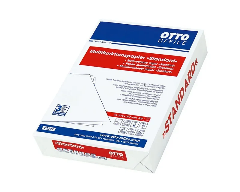 Otto Office Druckerpapier Standard, Format DIN A4, 80 g/m², 161 CIE, 500 Blatt, Weiß, – Produktbild 1 von 2