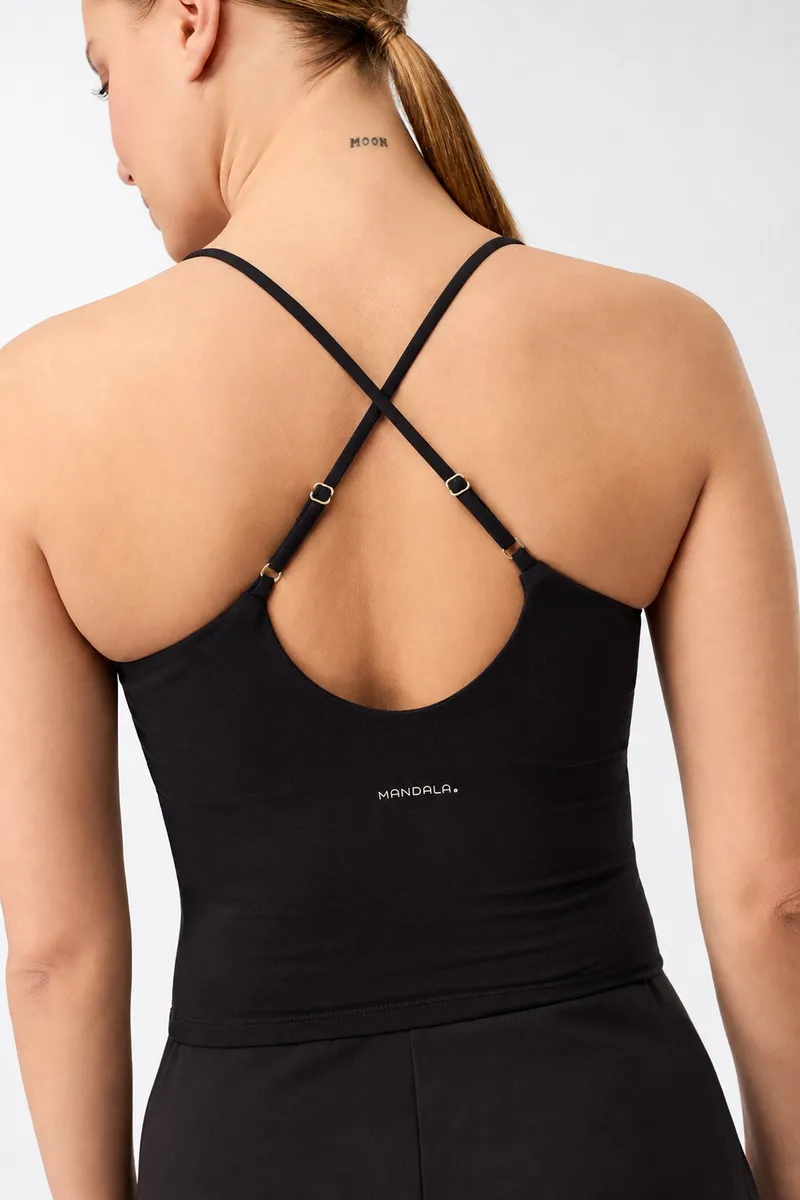 mandala mandala Damen vegan Sport Top Kurz Geschnitten Pilates Schwarz, Schwarz, – Produktbild 2 von 2