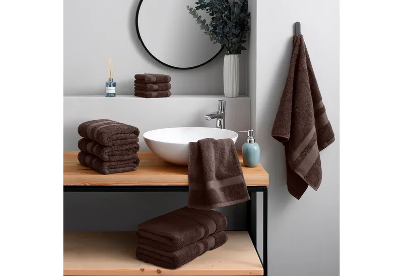 OTTO home Handtuch Set Vanessa, 10-tlg Handtuch-Set, weich, in Standard- und Premium-Qualität, Walkfrottee (Set, 10-St), 100% Baumwolle, Duschtücher, Handtücher, Gästetücher, mit Bordüre, Braun, – Produktbild 7 von 8