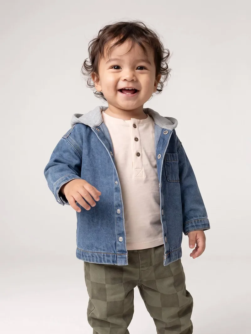 Vertbaudet Baby Jeanshemd mit Kapuze, Blue stone, – Produktbild 4 von 4