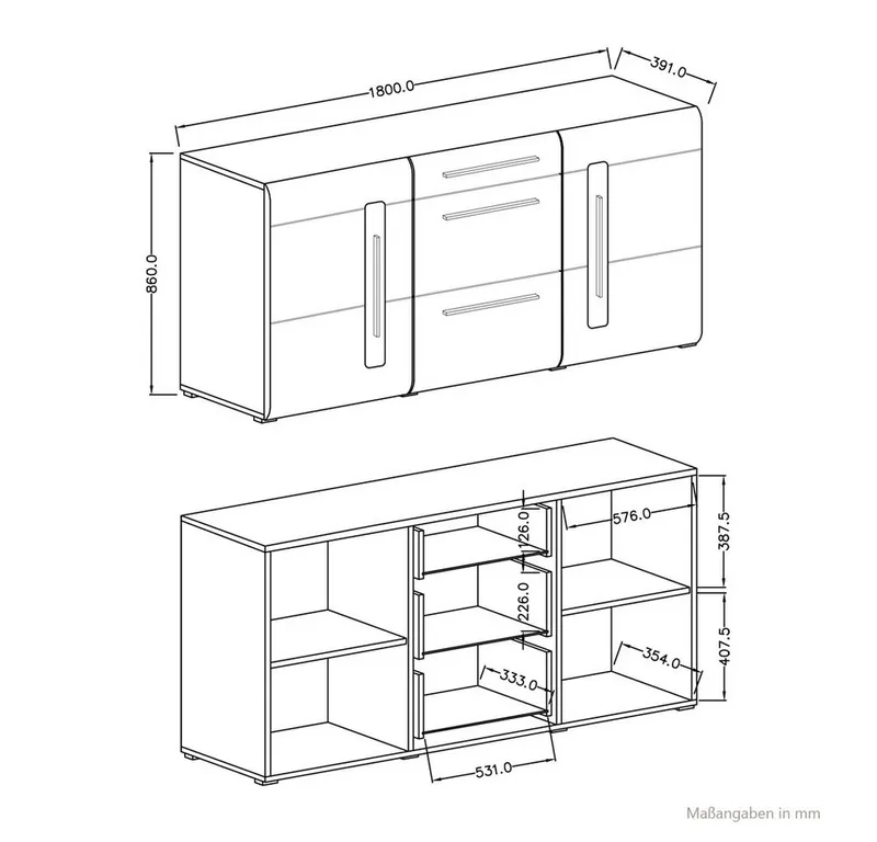 Lomadox Sideboard TURDA-83, Eiche Grandson Nb. modern mit Metallgriffen, B/H/T: ca. 180/86/39 cm, Braun, – Produktbild 2 von 2
