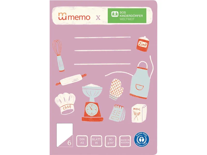 Memo memo x SOS-Kinderdörfer weltweit Schulheft DIN A5, 16 Blatt, Lin. 6 – Produktbild 1 von 1