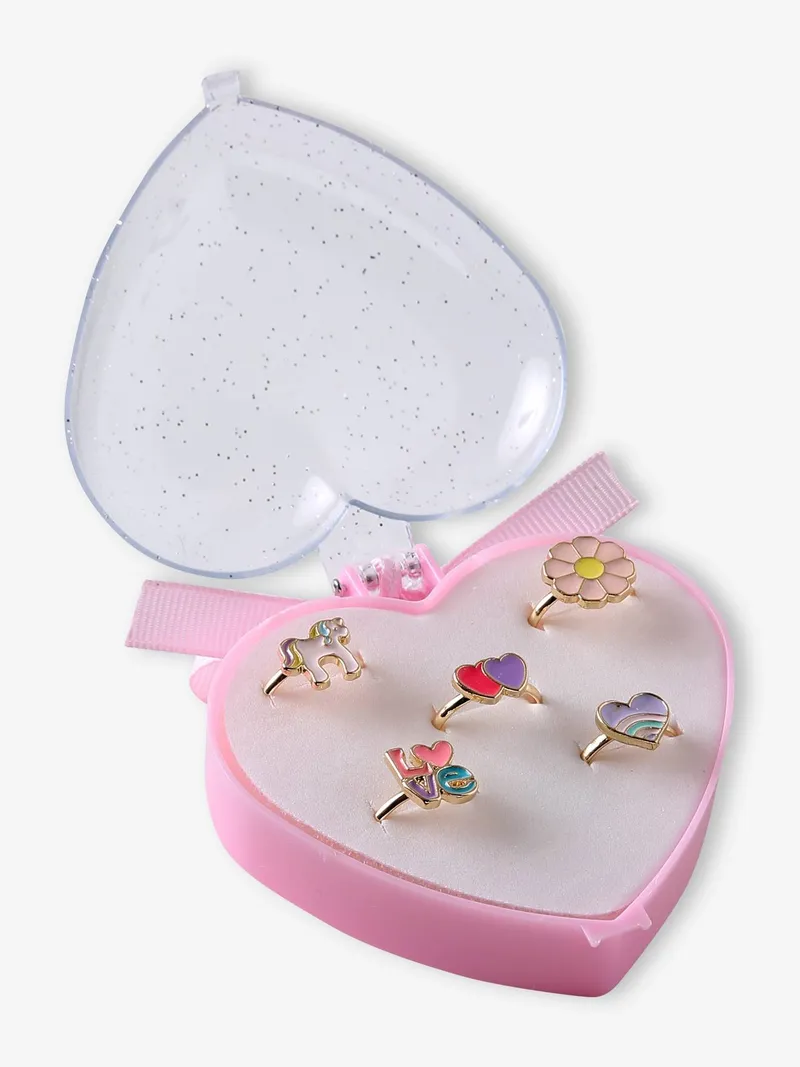 Vertbaudet 5er-Set Ringe mit Einhorn, Rosa, – Produktbild 3 von 4