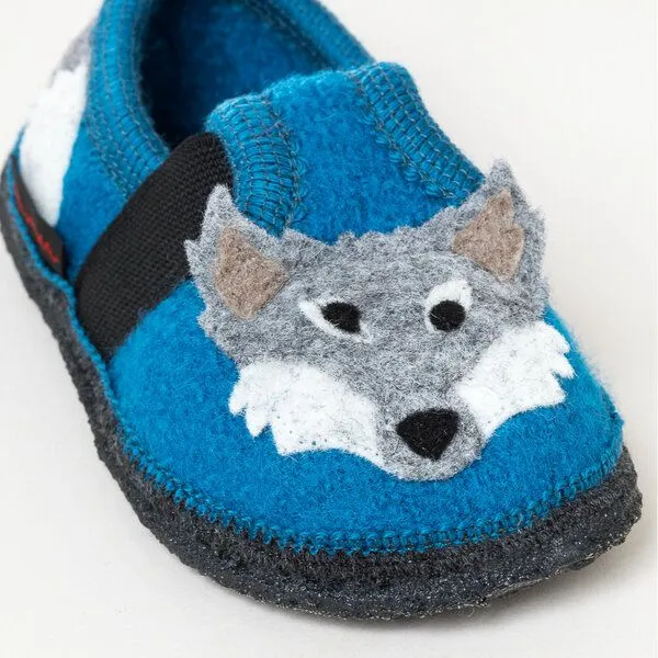 Kitz-Pichler Kitz-Pichler Bobby Wolf Kinder-Hausschuh für Jungen & Mädchen aus 100% Schurwolle, Hell-blau, – Produktbild 3 von 4