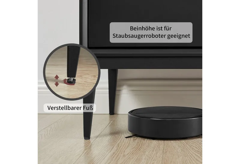 Leonique Kommode Lavisha, FSC-zertifiziertes Holz kombiniert Melamin, verchromten Metallgriffen, Schwarz, – Produktbild 4 von 5