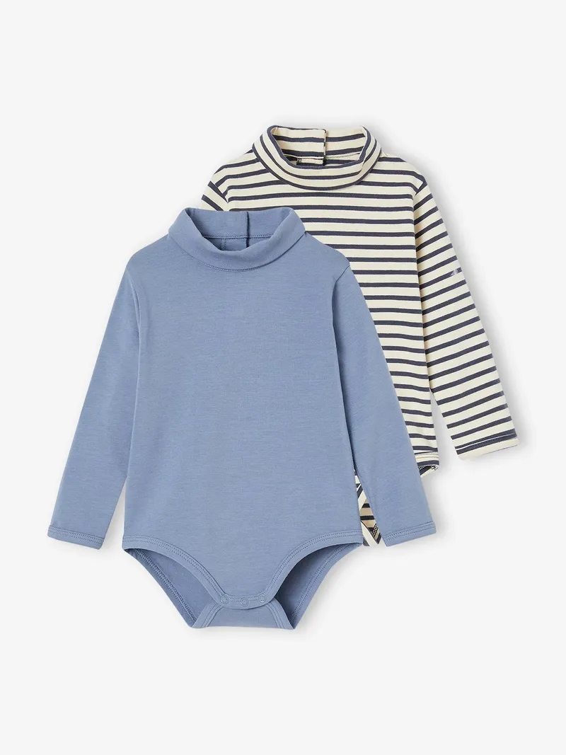 Vertbaudet 2er-Pack Baby Langarm-Bodys mit Rollkragen eis, Eisblau, – Produktbild 1 von 2
