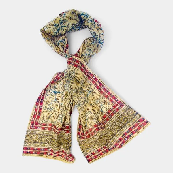 Der Lindwurm Der Lindwurm Kalamkari- Schal , Handdruck mit Pflanzenfarben, Gelb/rot, – Produktbild 1 von 1