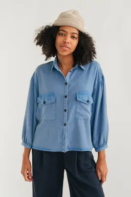 TWOTHIRDS TWOTHIRDS Damen vegan Hemd Hamushin Gewaschen Blau – Produktbild 1 von 1