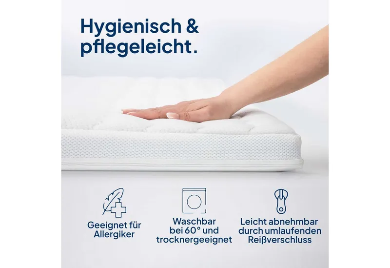 AM Qualitätsmatratzen, Topper Bezug, Atmungsaktiver TENCEL™ Lyocell Topperbezug mit Reißverschluss, 6 cm hoch, TENCEL™ Lyocell, 80x200 cm, Weiß, – Produktbild 4 von 5