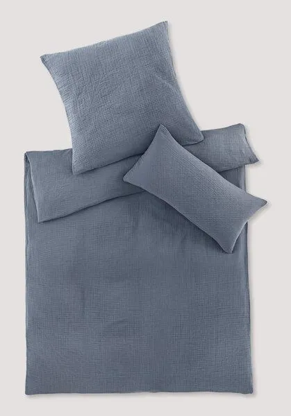hessnatur hessnatur Musselin Bettwäsche-Set aus reiner Bio-Baumwolle, Stahlblau, – Produktbild 4 von 4