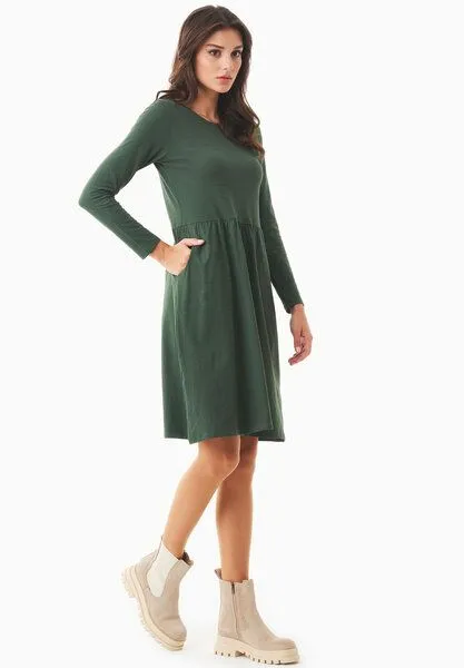 ORGANICATION ORGANICATION Langarm-Jerseykleid aus Bio-Baumwolle, Dark olive, – Produktbild 2 von 4
