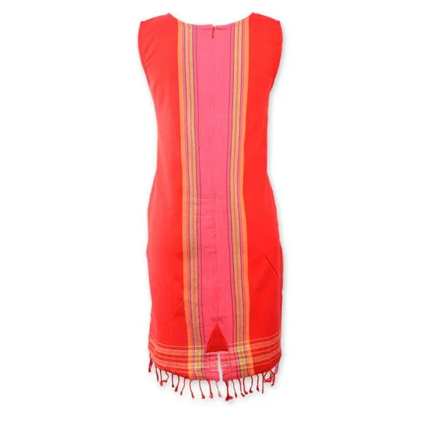 Africulture Africulture Kikoy Sommerkleid kurz, Strandkleid "Jua" mit Sonnen Stickmuster, made in Kenia, Rot, – Produktbild 3 von 4