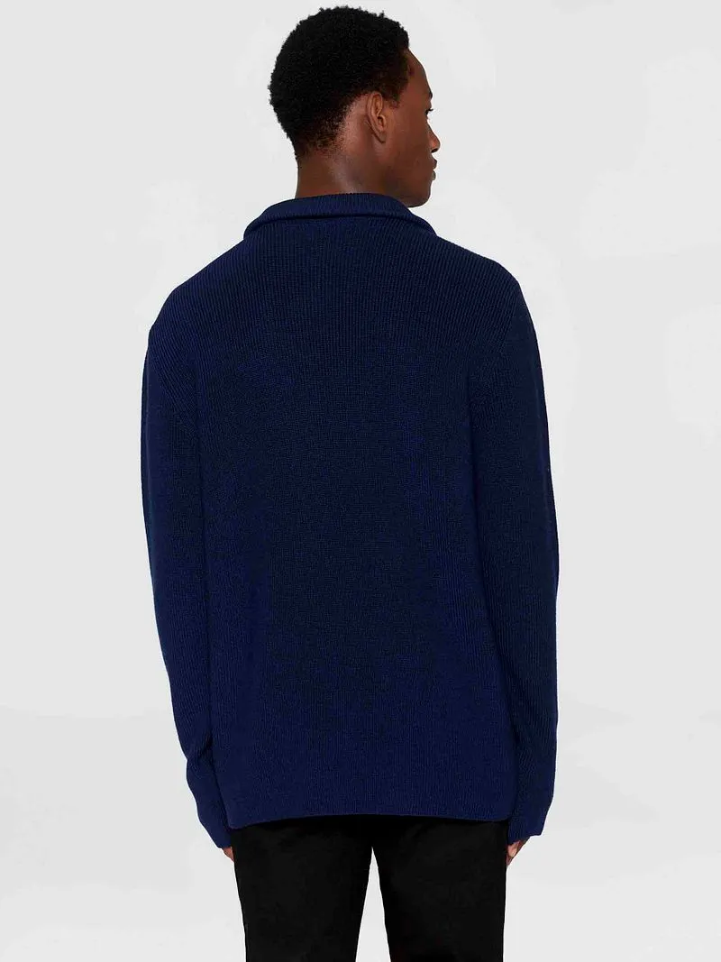 KnowledgeCotton Apparel Knowledge Cotton Apparel Wollpullover Half Zip Marine - Größe M, Blau, – Produktbild 4 von 5